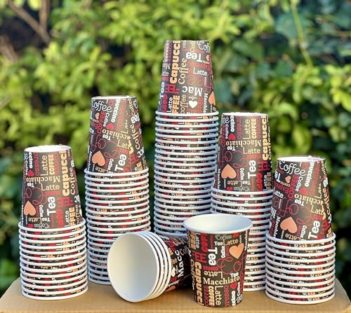 HOT BARGAINS Paper Cups, 1000 Pack Brown Printed Single Wall Disposable Coffee Cups for Hot and Cold Drinks, 8oz/236ml