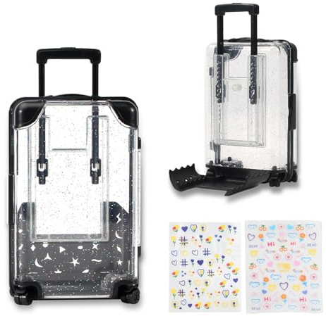 FESSOSKO Mini Koffer als Geldgeschenk, Kreative Geschenkbox mit DIY-Aufklebern, Geldkoffer für Urlaub oder Hochzeit, Handyhalterung und Deko-Koffer, Inklusive 2 DIY-Sticker