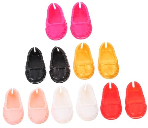 HOMOBABE 6 Paare Puppenschuhe Miniatur Schuhe für Puppen Modisch Bequem Langlebig in Schwarz Rot Weiß Gold als Puppenkostüm Zubehör