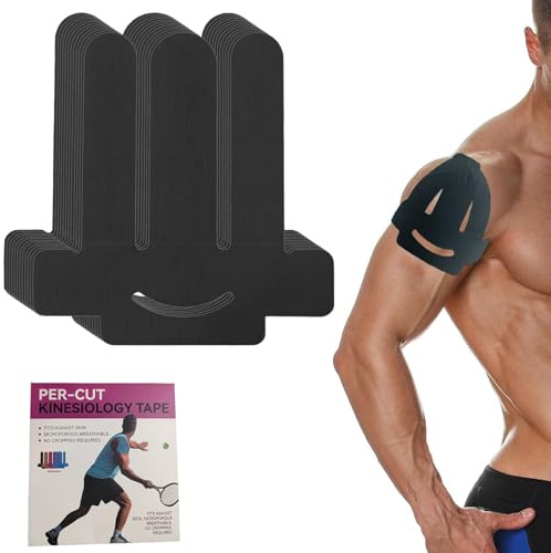 NEUJUS Schulter Tape vorgeschnitten – 12 Stück schwarz, Kinesiotapes Schulter, Kinesiologie Tape Schulter, atmungsaktiv & wasserfest, elastisch selbsthaftend Baumwolle (12 Stück schwarz)