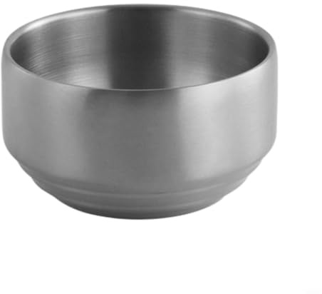 EffiFish 4pcs Stainless Steel Rice Bowls with Lids, Double Wall Insulated Soup Bowls, Heat Resistant Korean Tureen for Home Kitchen Dining, Silver(C)