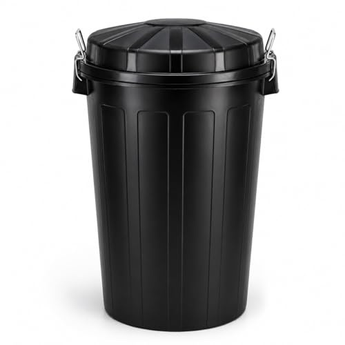 HELGUEFER - Cubo de Basura 100 Litros con Tapa y Asa Metálica | Contenedor de Polipropileno Resistente a los Golpes | Uso Profesional, Industrial o Doméstico Intensivo | Color Negro
