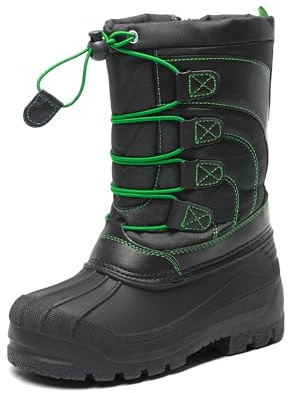 DREAM PAIRS Boys & Girls Toddler/Little Kid/Big Kid KNORTH Insulated Winter Waterproof Snow Boots,Size 3 Big Kid,Black/Neon/Green,KNORTH