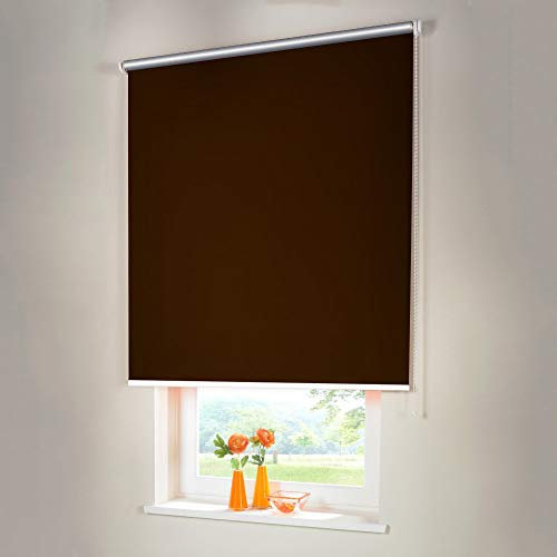 Sonnenschutz-HH® - Seitenzugrollo Verdunkelungsrollo Thermorollo - Außenmaß Breite 65 x 120 cm Höhe Dunkelbraun - Lichtundurchlässig Rollo für Abdunkelung Kettenzugrollo inkl. Universalträger