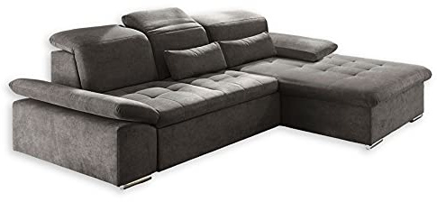 Stella Trading Wayne Ecksofa mit Schlaffunktion, Stoffbezug Stone - Ausziehbare Eckcouch mit verstellbaren Armlehnen und Kopfteilen - 276 x 81(104) x 188 cm (B/H/T)