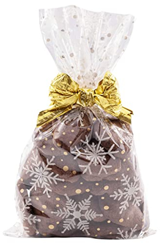 Italpak Sacchetti Trasparenti per Alimenti 'Dolceneve', Buste Biscotti, Dolci, Torte, Regali, Sacchettini Natalizi, Polypropylene, Bianco/Oro, 15x25 cm, 50 unità