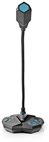 Nedis Desktop-Gaming-Mikrofon - 3,5-mm-Stereo-Audio-Stecker - USB - Schwanenhals - Stummschalttaste - Plastic/Metall - Schwarz/Blau