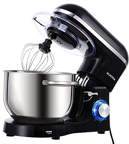 Aucma Stand Mixer,6.5-QT 660W 6-Speed Tilt-Head Food Mixer, Kitchen Electric Mixer with Dough Hook, Wire Whip & Beater (6.5QT, Black) (Renewed)