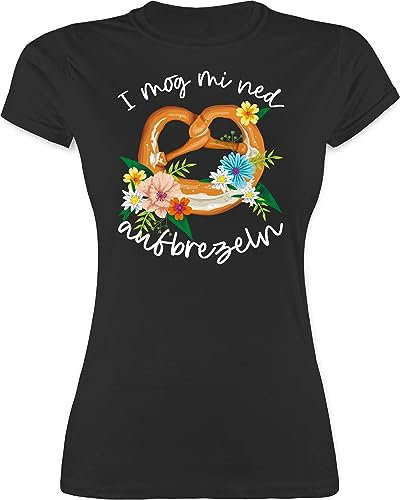 Shirt Damen - Kompatibel mit Oktoberfest - I mog mi ned aufbrezeln - XL - Schwarz - trachtenshirt Trachten t Shirts bayrische auf brezeln Tshirt Trachtenmode trachtenoberteile Frauen bayrisch