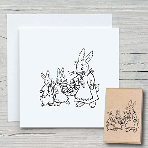 NEWSTAMPS Stempel Hasenfamilie 02 Motivstempel aus Holz & Gummi zum Karten und Geschenke basteln, Holzstempel für Ostern, Osterkarte, Grußkarte, Scrapbook, Textilstempel, Deko, Kinder