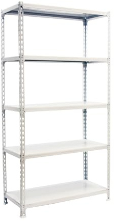 Simon Rack Simonclick Lagerregal, 2000 x 1100 x 500 mm, 5 Ebenen, 200 kg Biegepunkt, Schwerlastregal, Garagenregal, Weiß