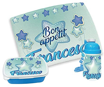 gadgeteventi Kit Pappa Bimbo per Scuola E Gite Personalizzato “Stelline” (Azzurro)