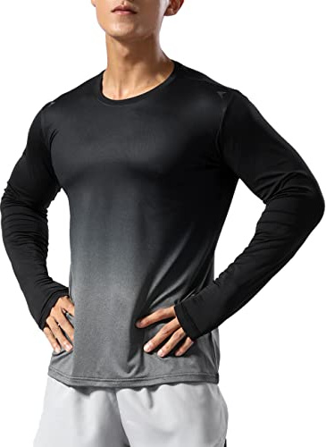 Herr fitness långa ärmar skjortor sport löpning bodybuilding t-shirts torr passform topp tröjor, 2102 gradient grå, L