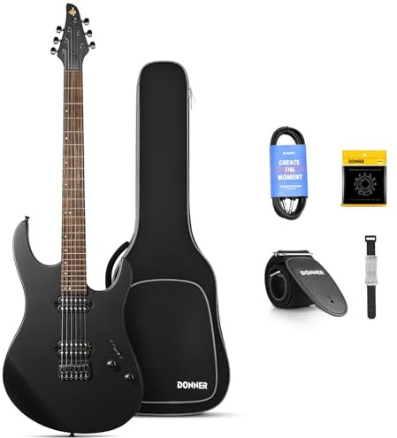 Donner Solid Body - Chitarra elettrica “DMT-100”, 39 pollici, in metallo, con pickup H-H, borsa, corde, cinghia, cavo, smorzatore, per gli amanti della musica rock (in nero)