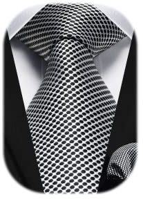 HISDERN Men's Tie Set Grey Ties and Pocket Square Polka Dot Formal Classic Elegant Necktie & Handkerchief for Business Wedding Party