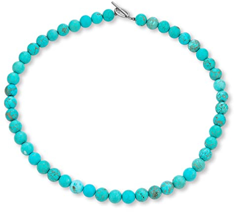Bling Jewelry Blaue komprimierte türkisfarbene runde Edelstein-Perlenkette 10MM Perlenstrang Halskette Western Schmuck für Frauen versilberter Verschluss 19 Zoll
