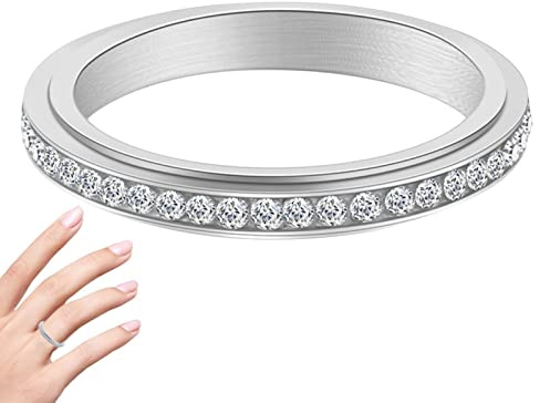 Vikanda termogenisk Moissanite spinner ring, kubisk zirkoniapläterad roterande ringar i rostfritt stål, spinnringar i rostfritt stål, spinnringar för kvinnor än