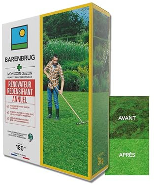 BARENBRUG - Soin Rénovateur Redensifiant - Redensifie et Rajeunit le Gazon - Germe Très Rapidement - Semences avec Enrobage - Limite Développement Plantes Indésirables - Fabriqué en France - 3KG