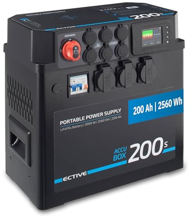 ECTIVE - AccuBox 200s tragbare Powerstation 2500Wh, 3000W Wechselrichter - Mobiler Stromgenerator mit LiFePO4 Batterie, Solarladeregler & vielen Anschlüssen Akku-Stromspeicher für autarke Versorgung