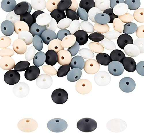 DICOSMETIC 80 Stück Silikone Abakus Perlen 4 Farben Lentil Silikon Perlen Abstandshalter Schmuck Beads 12mm Gummiperlen Bulk Für DIY Halskette Armband Schlüsselanhängern, Bohrung: 2mm