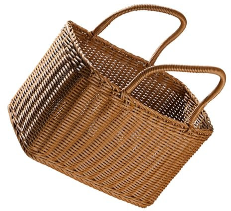 UPKOCH Geflochtener Einkaufskorb Aus Kunststoff, Handgefertigter Picknickkorb Mit Griff, Dekorativer Korb FüR Blumenarrangements, Geschenkverpackung Und Heimdekoration, 37 X 34 X 18 Cm