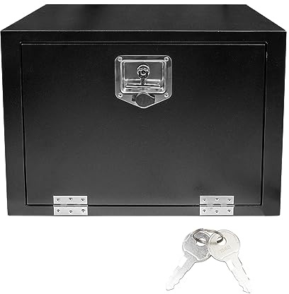 ZIBOPAR 24 Inch Underbody Steel Truck Tool Box with T-Handle Latch Flatbed Underbody Tool Box Storage Box for Trailer Heavy Duty Truck Bed Storage Organizer Chest Black(18” x 18” x 24”)