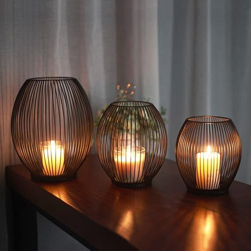 HEXEH Kerzenhalterhalter Hohl Eisenkerzenhalter Laterne Geometrische Formen Birdcage Form Kerzenständer Tisch Wohnkultur Kandelaber (Color : S (15 x 15 x 17CM))
