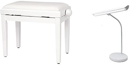 Classic Cantabile Pianobank Weiß-Hochglanz & Infitronic IN18LEDKLW – 18 LEDs Klavierleuchte Klavierlampe Tischlampe Warmweißes Licht Dimmbar USB Typ-A Ladebuchse (Weiß Variante)