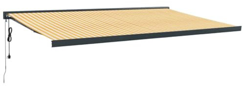 vidaXL Markise, Sonnenmarkise Einziehbar, Gelenkarmmarkise für Terrasse Balkon, Sonnenschutz Terrassenmarkise Balkonmarkise, Gelb Weiß 5x3m Stoff Aluminium