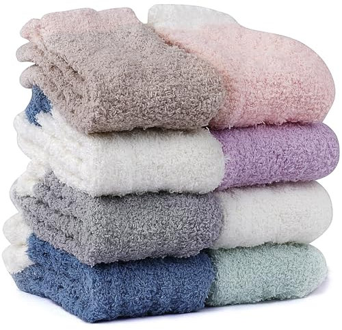 flintronic Chaussette Polaire, 8 Paires Corail Polaire Hiver Chaussettes, Épaisse pour Dormir Peluche Chaussettes de Sol, Chaude Pilou Pilou pour Femme, Douces Epaisses, Cadeau Noël Hiver
