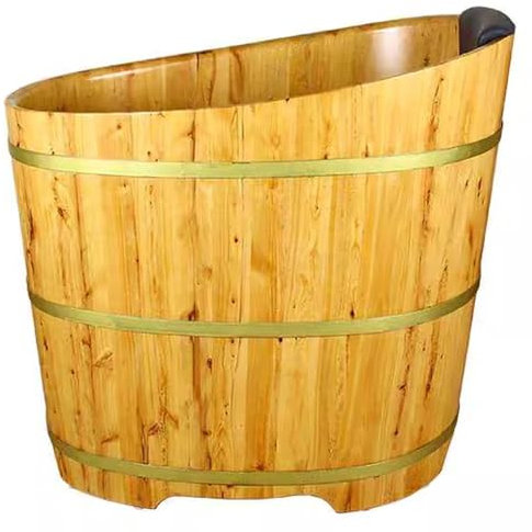 MegLob Kompakte Freistehende Holzbadewanne, Kleines Mobiles Massivholz -Einweichen -Spa Stand Allein Badewannen, Klassische Ovale Form Freistehender Tiefe Tiefenbadewanne,Light