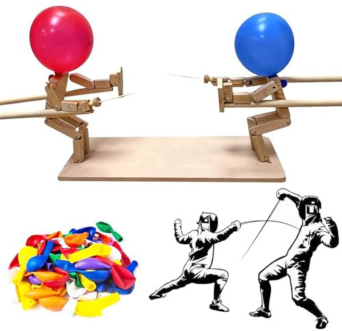 Balloon Bamboo Man Battle, 2024 Neue Handgefertigte Hölzerne Fechtpuppen, Fechten Spiele für 2 Personen, Mit 50 Luftballons, Familienspiele, Tabletop Spiele, Party Spiel