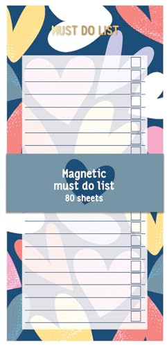 Magnetischer Must-Do-Listenblock mit Herzen, 80 Blatt zum Abreißen, täglich, wöchentlicher Einkaufsplaner, undatiert, To-Do-Liste