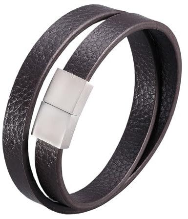 ANAZOZ Herren Armband Leder, Lederarmband Damen Braun Breit 10mm Wickelarmband 16,5cm mit Verschluss aus Edelstahl
