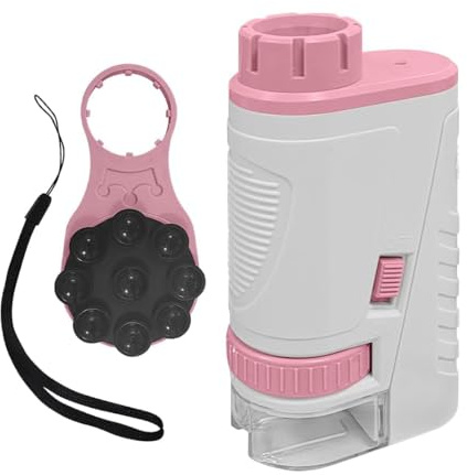 Sarini 60 x 160 x Handheld Microscope Pocket Microscope LED Light Microscope Science Experiments Microscope Set with Phone Holder (Pink)