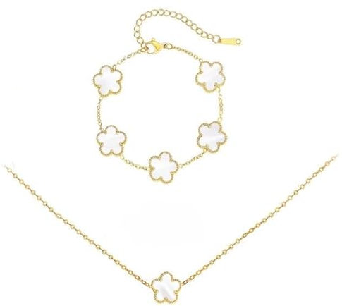 Raiimagina Damen Schmuck Set für Damen Edelstahl 100% Wasserfeste Schmuck Frauen Armband Halskette mit anhänger (Weiss Set Armband Kette)