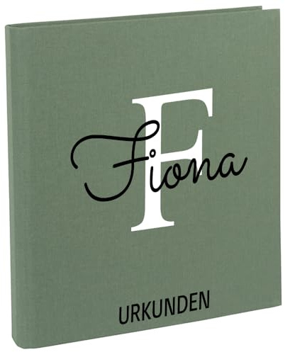 Urkundenmappe mit Namen personalisiert aus Leinen Mappe für Zertifikate Übergabeordner Ehrung Salbei Buchstabe
