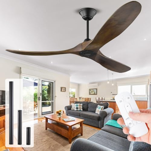 XSGDMN 177cm Deckenventilator Groß ohne Licht, Deckenventilatoren Holz mit Fernbedienung, Deckenventilator Leise Schlafzimmer, 1/4/8 Timing, Speicherfunktion, DC Motor für Innen/Außen，Große Windmenge