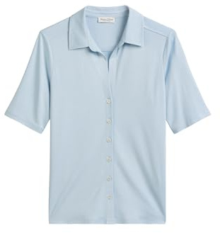 Marc OߴPolo Camisa de manga corta con cuello Kent clásico Mujer Regular Fit, Azul (Smooth Sky), XL