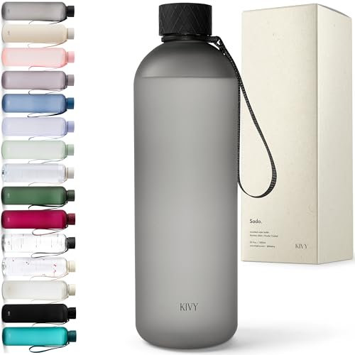KIVY Borraccia grande da 1,5 l, leggera e infrangibile, adatta a zaino e portabicchieri per viaggi, sport, scuola, borraccia nera senza cannuccia, bottiglie d'acqua da 1,5 litri, bottiglia d'acqua da