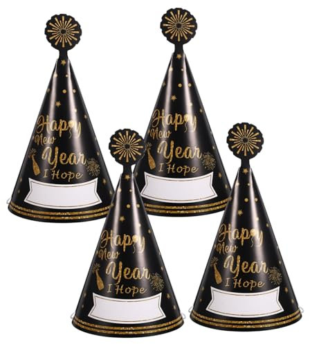JOINPAYA 4stücke Papierhüte Für Silvester Partyhüte Für Erwachsene Papierkegelhüte Mit Happy Year Schriftzug Silvester-partyartikel