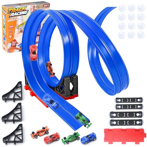 4Metri Flexible Autorennbahn Kinder,Dual Rennstrecke Rampen