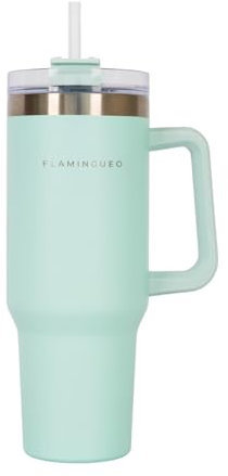 Flamingueo Termo 1,18L - Botella Agua Acero Inoxidable - Tumbler - Con Pajita y Asa - Bebidas Frías 24h y Calientes 10h - Vaso Termico - Aguamarina
