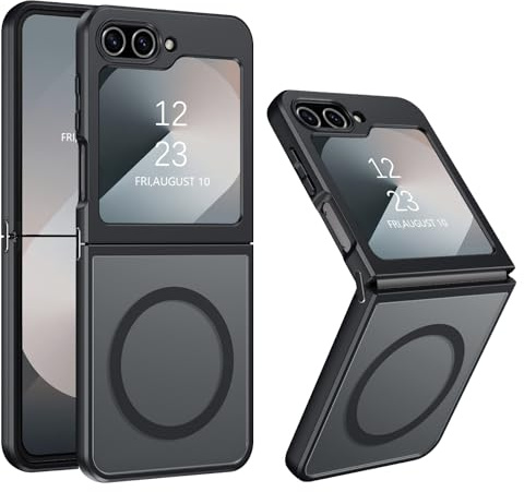 VENINGO Funda Magnética para Samsung Z Flip 6 5G 6,7 Pulgadas Compatible con MagSafe Carcasa Funda Samsung Galaxy Z Flip 6 Translúcida Mate Antigolpes Negro