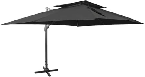 vidaXL Cantilever Garden Parasol - Black Double Top UV Umbrella 400x300cm with Cross Base for Patio/Deck