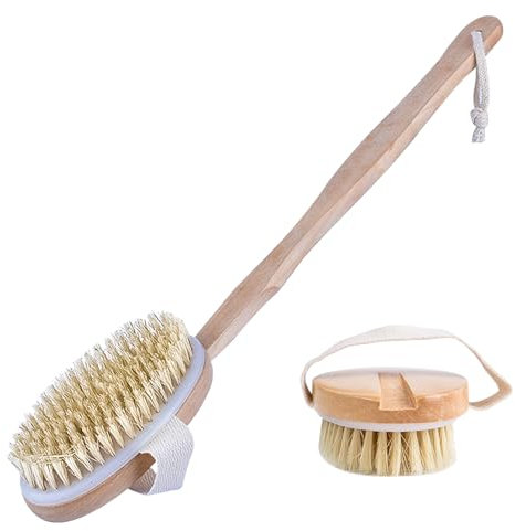 Dry Brushing Body Brush with Anti Slip Long Handle - Exfoliating Brush Natural Bristle Bath Brush for Removing Dead Skin, Back Scrubber for Dry Wet Showering Exfoliator (Large)