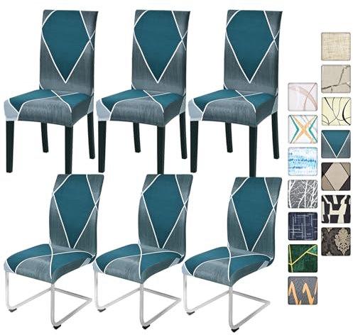 Alishomtll Lot de 4 et 6 housses de chaise extensibles pour chaise basculante - Amovibles et lavables - Pour restaurant, hôtel, banquet (géométrique bleue, 6 pièces)