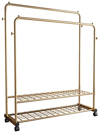 kleiderständer, doppelschienen, rollender, stehender kleiderbügel für Flur, Schlafzimmer, einzelhandelsgeschäft/gold/80 cm