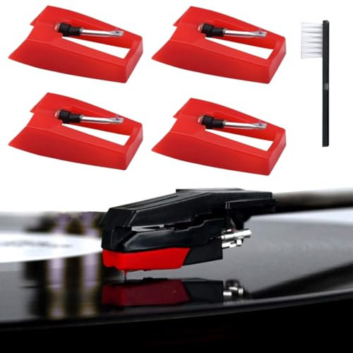 ZEPIQOR 4 Unidades Agujas para Tocadiscos, Lápiz Giratorio Repuesto Aguja de Diamante con Cepillo Limpiador Kit para Victrola ION Crosley Fonógrafo LP Tocadiscos de Vinilo