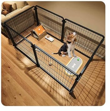 HUFIREHU Welpenlaufstall Metall WelpenkäFig Gittergehege Freilaufgehege Mit TüR Freigehege Gittergehege Kleintiergehege Welpenauslauf Laufgitter Tierlaufstall FüR Hund Katze(Black,100 * 50 * 50CM)